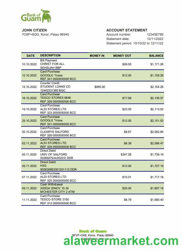 Palau Bank of Guam Bank statement xls